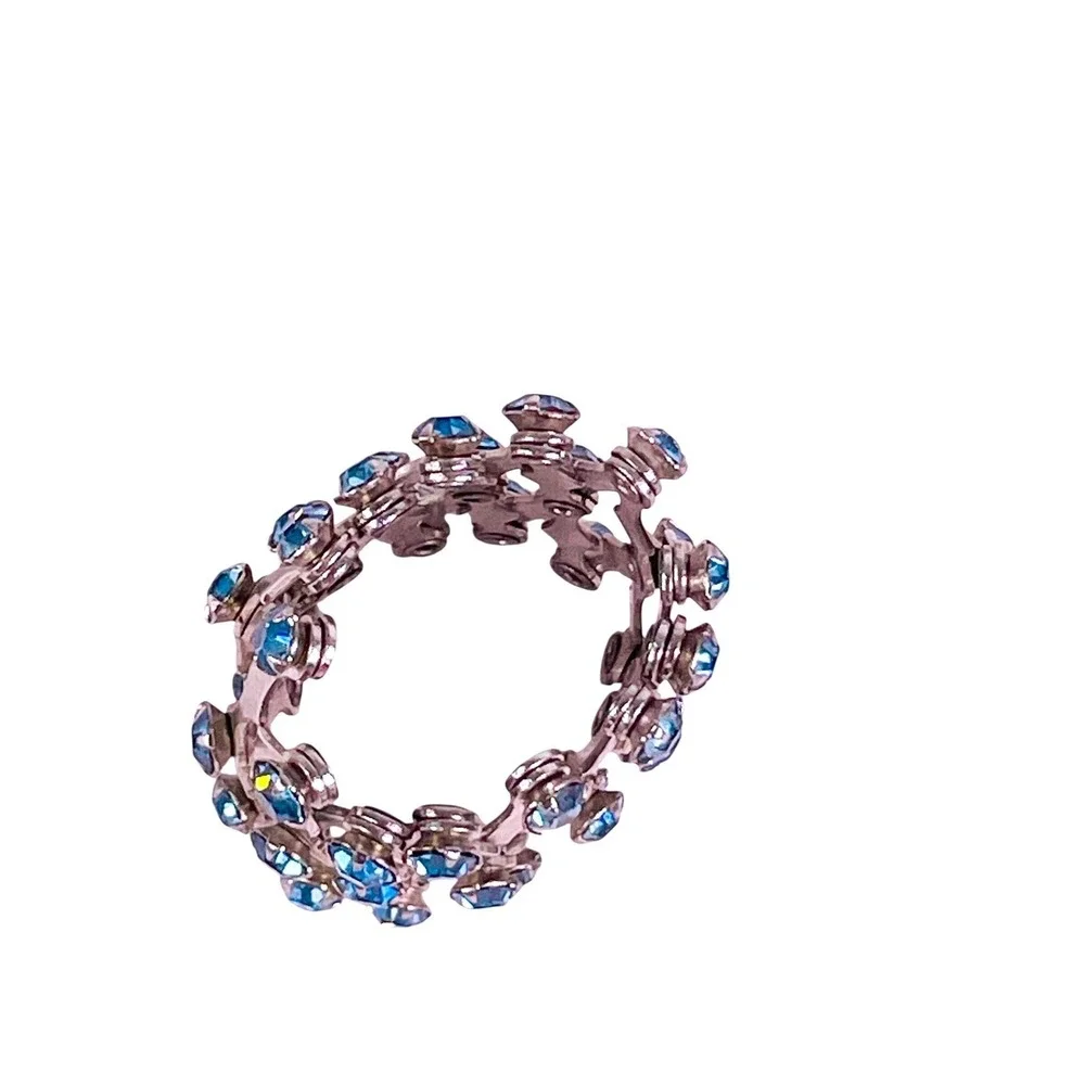 Vintage 1950s Expandable Chignon Hair Bun Cage‎ Silver Tone Blue Rhinestones